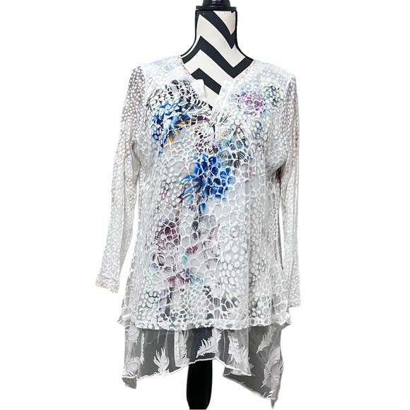 Kamana Boho Artsy Sheer Y2K Layered Sz L Tunic Top - Picture 4 of 11